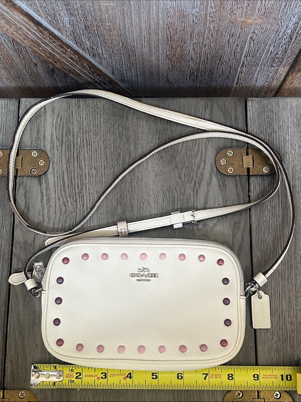 Coach Double-Zip Pouch with Metallic Rivets in Chalk Crossbody Bag Purse - Picture 15 of 16